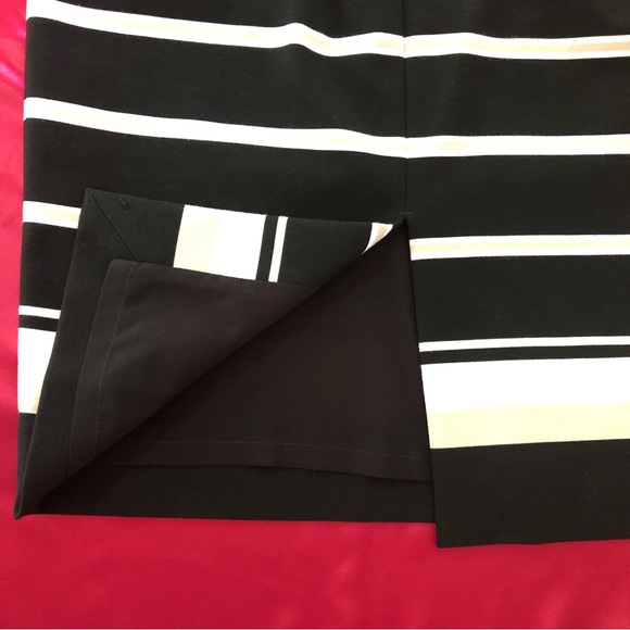 White House Black Market (WHBM) Tan and White Stripped Black Ponté Pencil Skirt - Picture 8 of 10